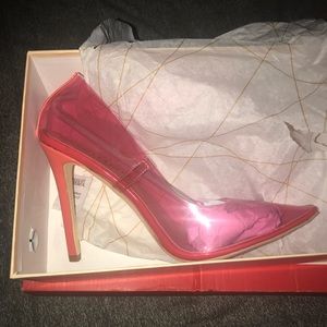 Fuchsia clear heels. Never worn, size 8